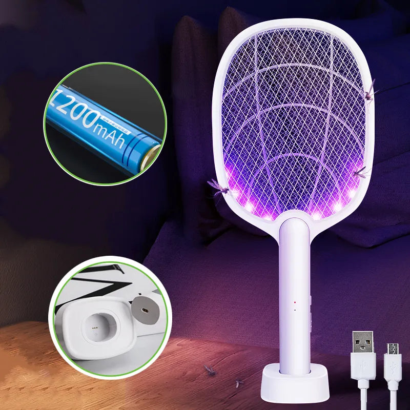 2 In 1 Mosquito racket USB Rechargeable Fly Zapper Swatter with Purple Lamp Seduction Trap Summer Night Baby Sleep Protect tools