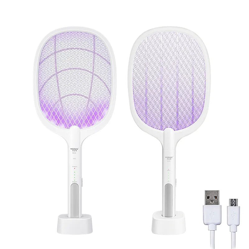 2 In 1 Mosquito racket USB Rechargeable Fly Zapper Swatter with Purple Lamp Seduction Trap Summer Night Baby Sleep Protect tools